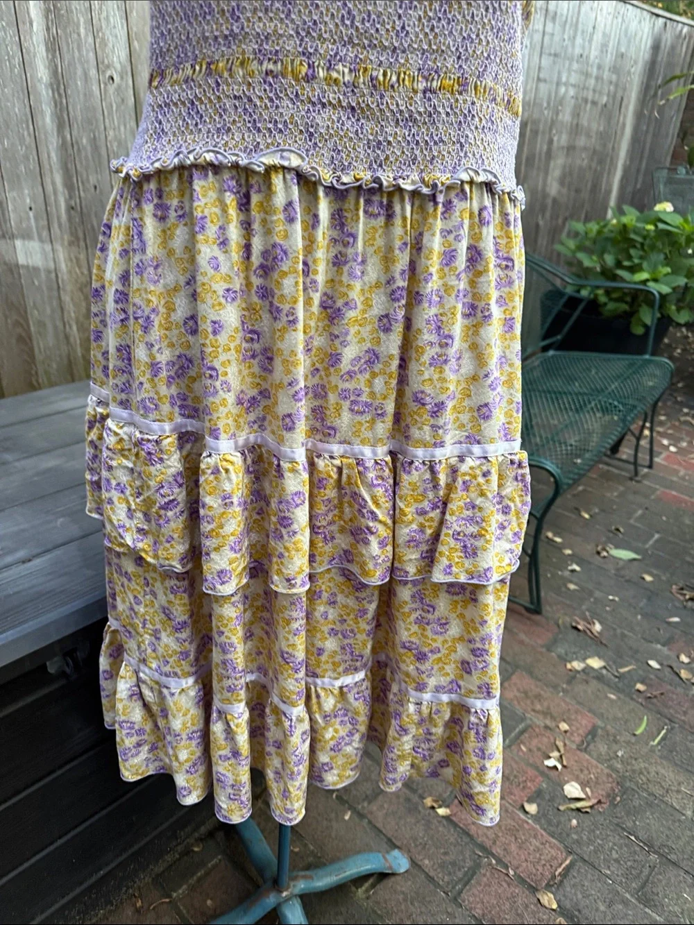 Free People Lavender and Yellow Floral Strapless Tiered Midi Dress - Picture 5 of 8